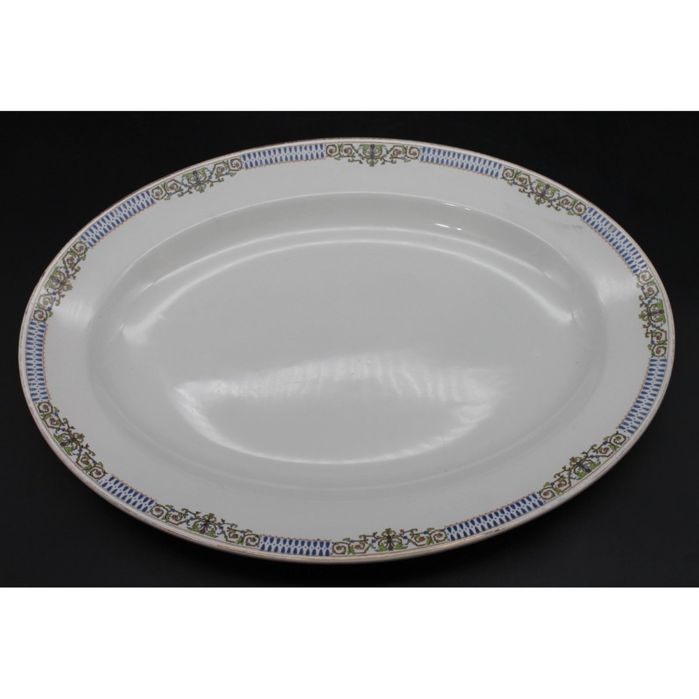 Vintage Johnson Bros England Oval Serving Platter Blue Green Border 14"